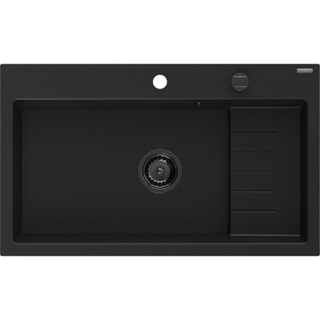 Mexen Omar gránit mosogató 1-medencés 800 x 480 mm, fekete, fekete szifon - 6520801005-77-B