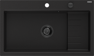 Mexen Omar gránit mosogató 1-medencés 800 x 480 mm, fekete, fekete szifon - 6520801005-77-B