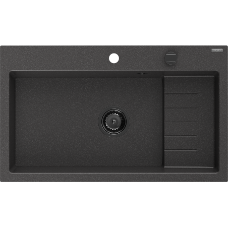 Mexen Omar egymedencés gránit mosogató 800 x 480 mm, fekete spriccelt, fekete szifon - 6520801005-76-B