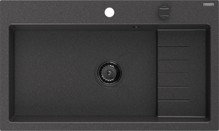 Mexen Omar chiuvetă de granit cu 1 compartiment 800 x 480 mm, negru cu pete, sifon negru - 6520801005-76-B