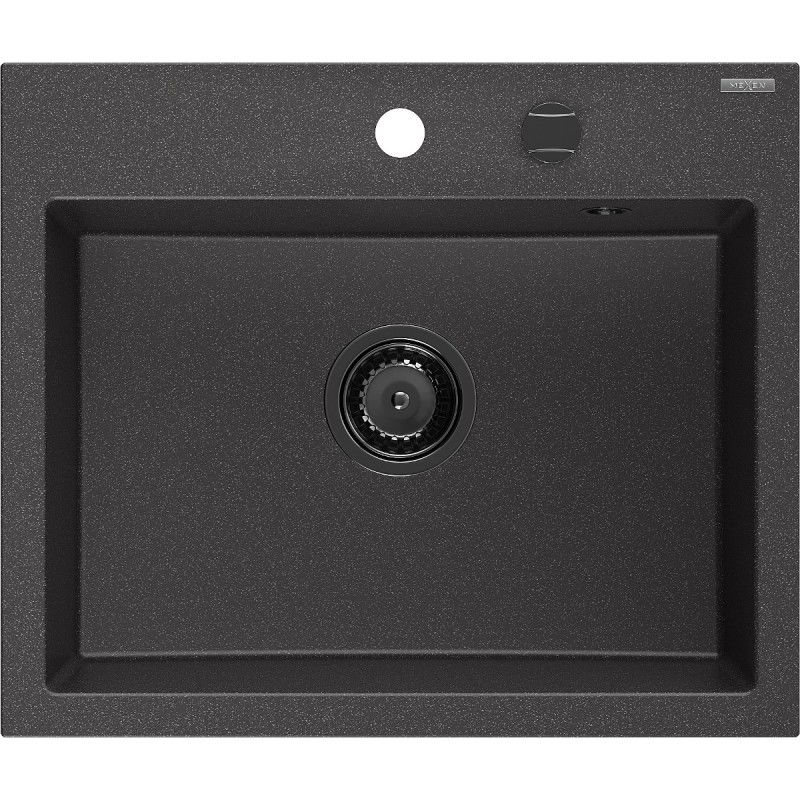 Mexen Oscar chiuvetă de granit 1-cameră 580 x 490 mm, neagră cu pete, sifon negru - 6519581000-76-B