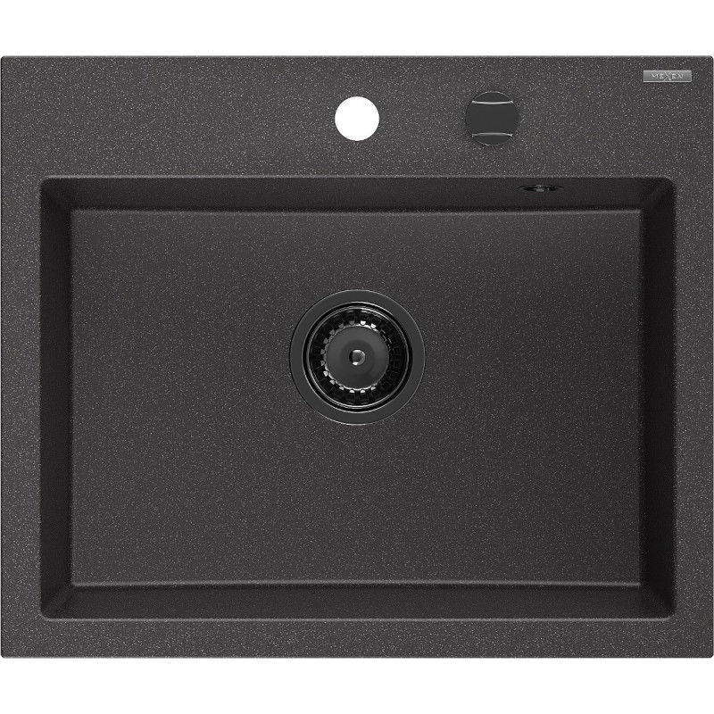 Mexen Oscar gránit mosogató 1-medencés 580 x 490 mm, fekete pöttyös, fekete szifon - 6519581000-76-B