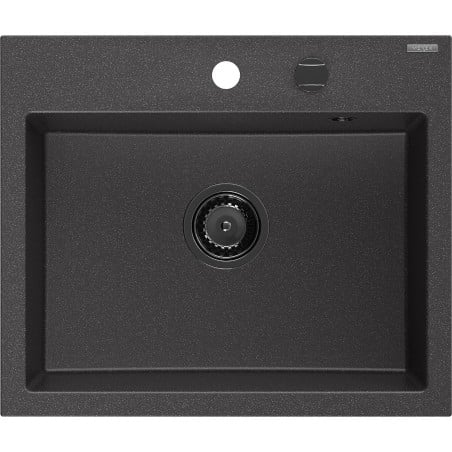 Mexen Oscar egymedencés gránit mosogató 580 x 490 mm, fekete, foltos, fekete szifonnal - 6519581000-76-B