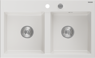 Mexen Hektor gránit mosogató 2-medencés 800 x 480 mm, fehér, króm szifon - 6521802000-20