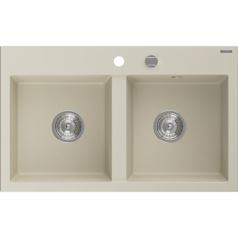 Mexen Hektor chiuvetă de granit cu 2 cuve 800 x 480 mm, bej, sifon crom - 6521802000-69
