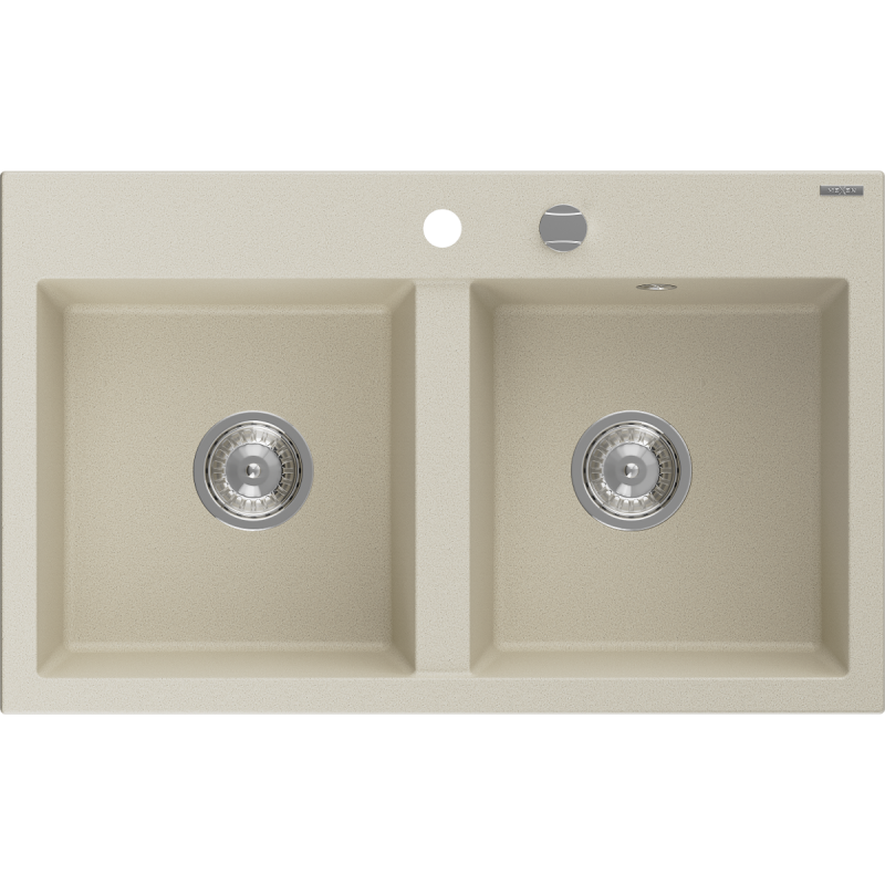 Mexen Hektor chiuvetă granit 2 compartimente 800 x 480 mm, bej, sifon crom - 6521802000-69