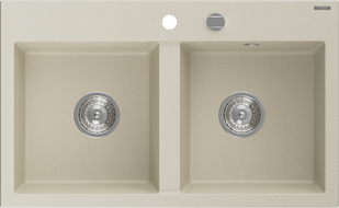 Mexen Hektor chiuvetă de granit cu 2 cuve 800 x 480 mm, bej, sifon crom - 6521802000-69