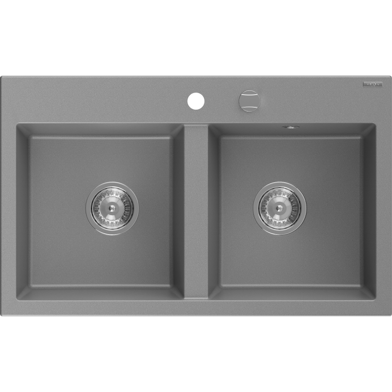 Mexen Hektor chiuvetă din granit cu 2 compartimente 800 x 480 mm, gri, sifon crom - 6521802000-71