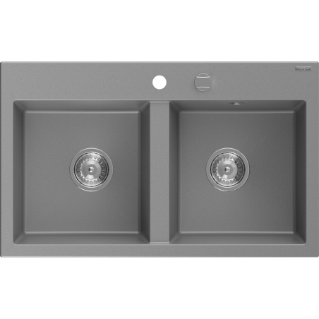 Mexen Hektor chiuvetă din granit cu 2 compartimente 800 x 480 mm, gri, sifon crom - 6521802000-71
