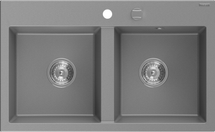Mexen Hektor chiuvetă din granit cu 2 compartimente 800 x 480 mm, gri, sifon crom - 6521802000-71