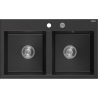Mexen Hektor gránit mosogató 2-medencés 800 x 480 mm, fekete/ezüst metál, króm szifon - 6521802000-73