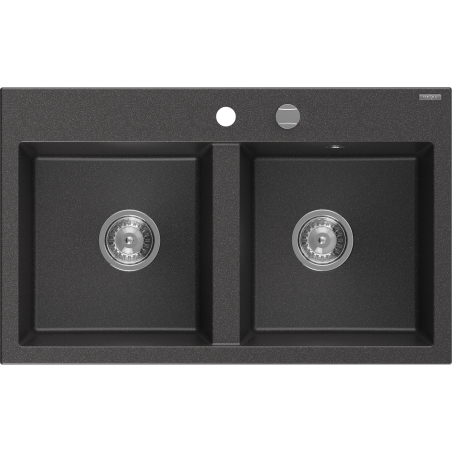 Mexen Hektor 2 rekeszes gránit mosogató 800 x 480 mm, fekete pöttyös, króm szifon - 6521802000-76