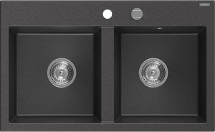 Mexen Hektor 2 rekeszes gránit mosogató 800 x 480 mm, fekete pöttyös, króm szifon - 6521802000-76