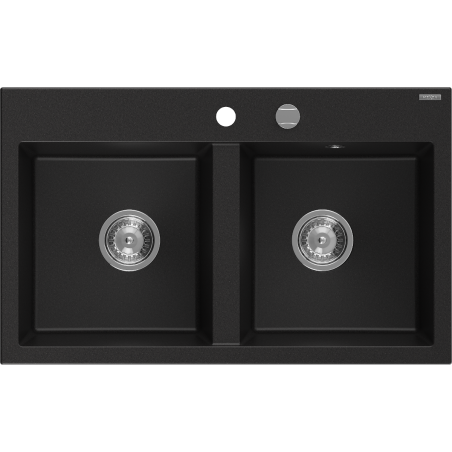 Mexen Hektor chiuvetă din granit cu 2 compartimente 800 x 480 mm, neagră, sifon crom - 6521802000-77