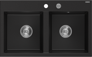 Mexen Hektor chiuvetă din granit cu 2 compartimente 800 x 480 mm, neagră, sifon crom - 6521802000-77