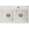 Mexen Hektor chiuvetă de granit cu 2 compartimente 800 x 480 mm, alb, sifon auriu - 6521802000-20-G