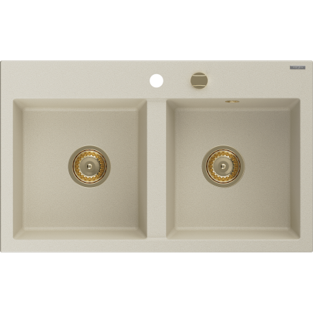 Mexen Hektor chiuvetă granit 2-camere 800 x 480 mm, bej, sifon auriu - 6521802000-69-G