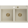 Mexen Hektor chiuvetă granit 2-camere 800 x 480 mm, bej, sifon auriu - 6521802000-69-G