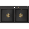 Chiuvetă granit Mexen Hektor cu 2 compartimente 800 x 480 mm, negru/argintiu metalizat, sifon auriu - 6521802000-73-G