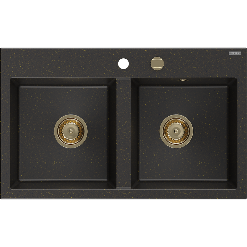 Mexen Hektor chiuvetă granit 2 camere 800 x 480 mm, negru/auriu metalic, sifon auriu - 6521802000-75-G