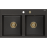 Mexen Hektor kétrészes gránit mosogató 800 x 480 mm, fekete/arany metál, arany szifon - 6521802000-75-G