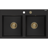 Mexen Hektor 2 rekeszes gránit mosogató 800 x 480 mm, fekete, arany szifonnal - 6521802000-77-G