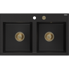 Mexen Hektor chiuvetă de bucătărie din granit cu 2 cuve 800 x 480 mm, negru, sifon auriu - 6521802000-77-G