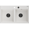 Mexen Hektor 2-medencés gránit mosogató 800 x 480 mm, fehér, fekete szifon - 6521802000-20-B