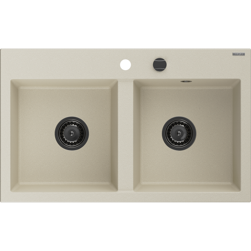 Mexen Hektor chiuvetă din granit cu 2 compartimente 800 x 480 mm, bej, sifon negru - 6521802000-69-B