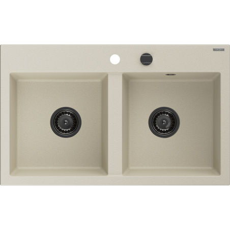 Mexen Hektor chiuvetă din granit cu 2 compartimente 800 x 480 mm, bej, sifon negru - 6521802000-69-B