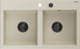 Mexen Hektor chiuvetă din granit cu 2 compartimente 800 x 480 mm, bej, sifon negru - 6521802000-69-B