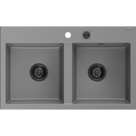 Mexen Hektor gránit kétkamrás mosogató 800 x 480 mm, szürke, fekete szifon - 6521802000-71-B