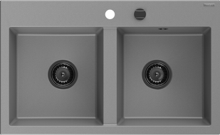 Mexen Hektor gránit mosogató 2-medencés 800 x 480 mm, szürke, fekete szifon - 6521802000-71-B