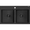 Mexen Hektor 2-medencés gránit mosogató 800 x 480 mm, fekete/ezüst metál, fekete szifon - 6521802000-73-B