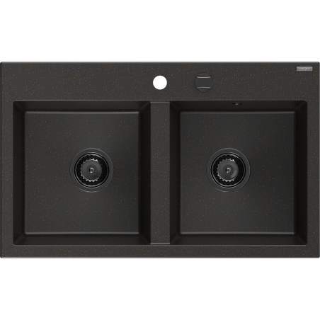 Mexen Hektor chiuvetă de bucătărie granit 2 compartimente 800 x 480 mm, negru/auriu metalic, sifon negru - 6521802000-75-B