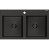 Mexen Hektor chiuvetă de bucătărie granit 2 compartimente 800 x 480 mm, negru/auriu metalic, sifon negru - 6521802000-75-B
