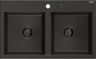 Mexen Hektor chiuvetă de bucătărie granit 2 compartimente 800 x 480 mm, negru/auriu metalic, sifon negru - 6521802000-75-B