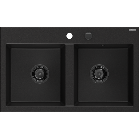 Mexen Hektor chiuvetă de granit cu 2 compartimente 800 x 480 mm, negru, sifon negru - 6521802000-77-B