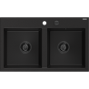Mexen Hektor chiuvetă de granit cu 2 compartimente 800 x 480 mm, negru, sifon negru - 6521802000-77-B