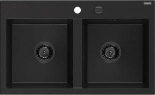 Mexen Hektor chiuvetă de granit cu 2 compartimente 800 x 480 mm, negru, sifon negru - 6521802000-77-B