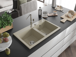 Mexen Hektor chiuvetă de granit cu 2 cuve 800 x 480 mm, bej, sifon crom - 6521802000-69