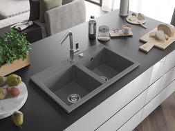 Mexen Hektor chiuvetă granit 2-camere 800 x 480 mm, gri, sifon cromat - 6521802000-71