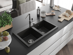 Mexen Hektor chiuvetă granit 2 compartimente 800 x 480 mm, negru/auriu metalizat, sifon crom - 6521802000-75