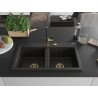 Mexen Hektor kétrészes gránit mosogató 800 x 480 mm, fekete/arany metál, arany szifon - 6521802000-75-G