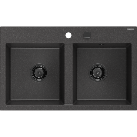 Mexen Hektor chiuvetă din granit cu 2 compartimente 800 x 480 mm, negru pătat, sifon negru - 6521802000-76-B