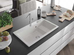 Mexen Omar chiuvetă din granit cu 1 compartiment 800 x 480 mm, alb, sifon cromat - 6520801005-20