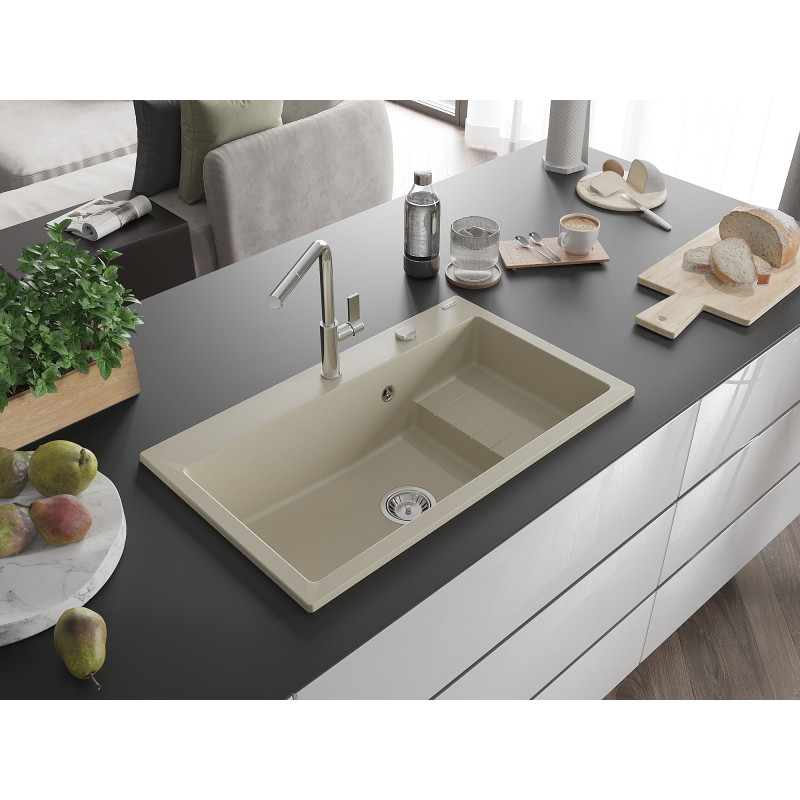 Mexen Omar gránit mosogató 1 rekeszes 800 x 480 mm, bézs, króm szifon - 6520801005-69