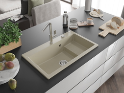 Mexen Omar chiuvetă din granit cu 1 compartiment 800 x 480 mm, bej, sifon crom - 6520801005-69