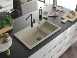 Mexen Omar chiuvetă de bucătărie din granit cu 1 compartiment 800 x 480 mm, bej, sifon negru - 6520801005-69-B