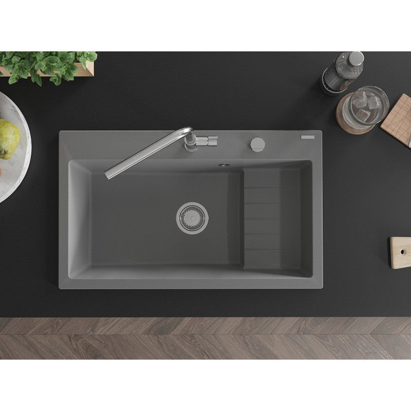 Mexen Omar chiuvetă de bucătărie granit 1-cameră 800 x 480 mm, gri, sifon crom - 6520801005-71